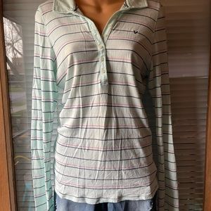 American Eagle: Mint Button Down Striped Polo, Size XL